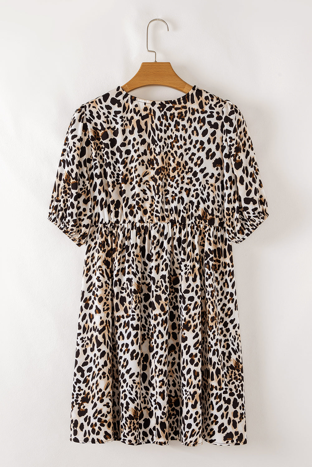 Multicolour Leopard Tie Front Puff Sleeve Short Flared Dress