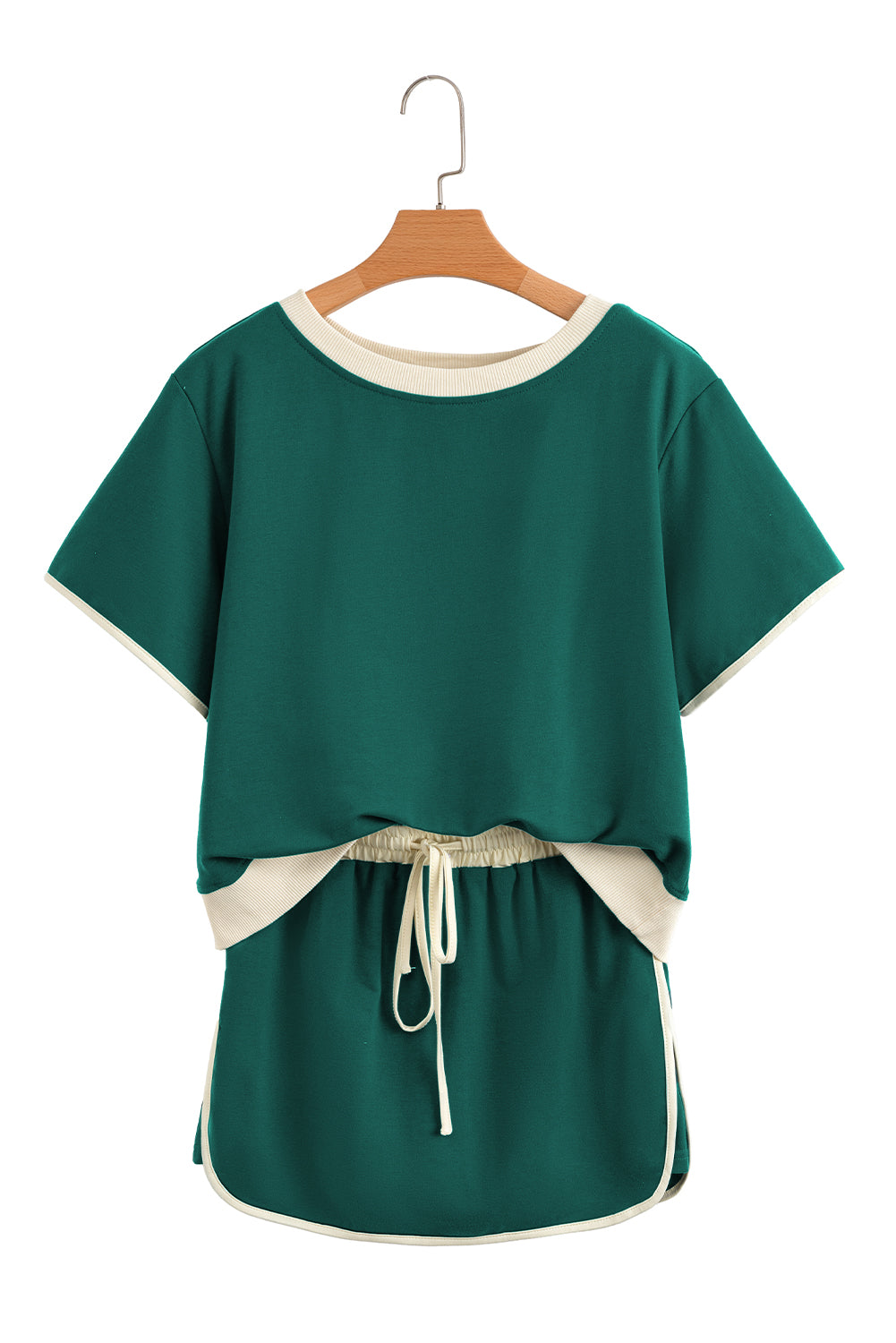 Rose Red Colorblock Edge Drop Shoulder T Shirt and Skort 2Pcs Set