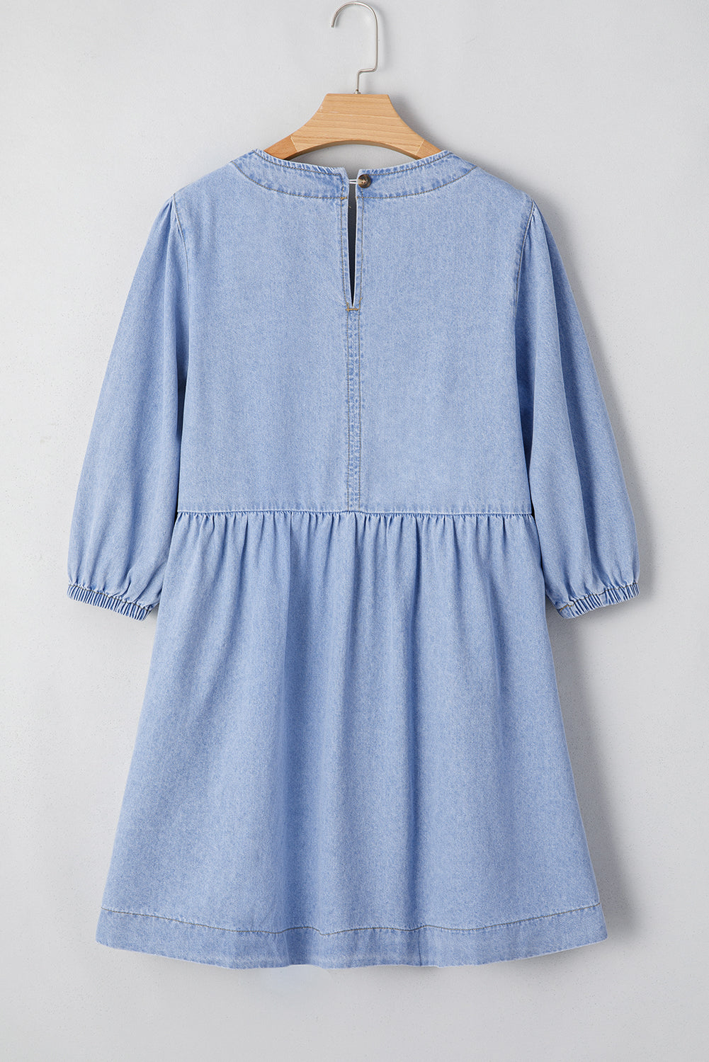 Beau Blue Denim Button Detail Babydoll Square Neck Mini Dress