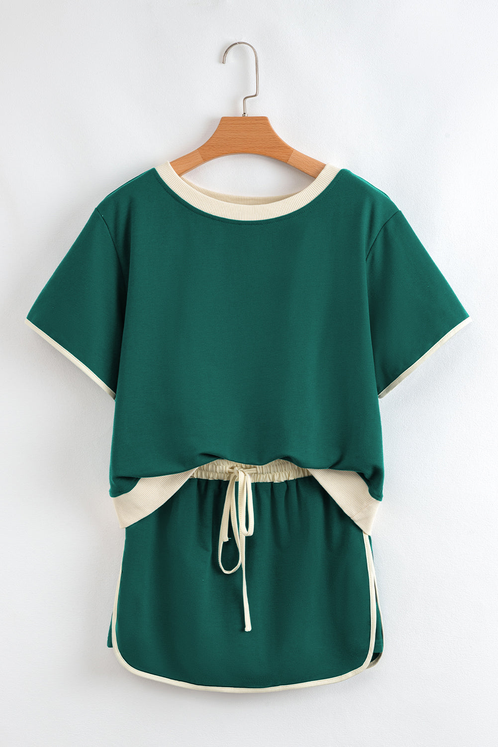 Rose Red Colorblock Edge Drop Shoulder T Shirt and Skort 2Pcs Set