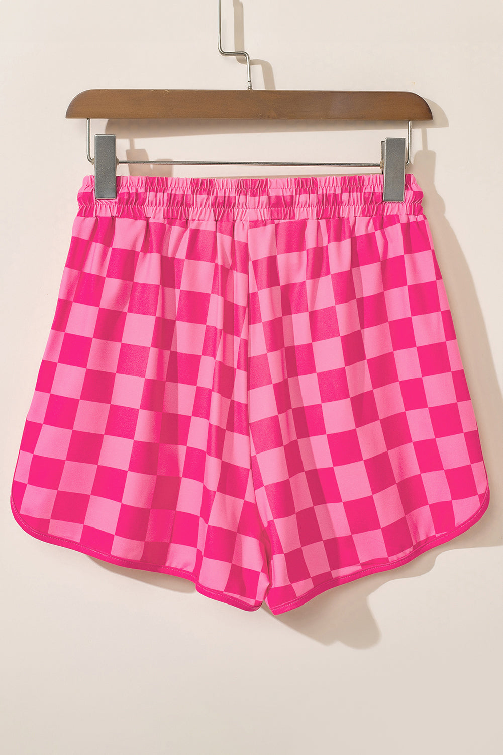 Rose Checkered Drawstring Elastic Waist Casual Shorts