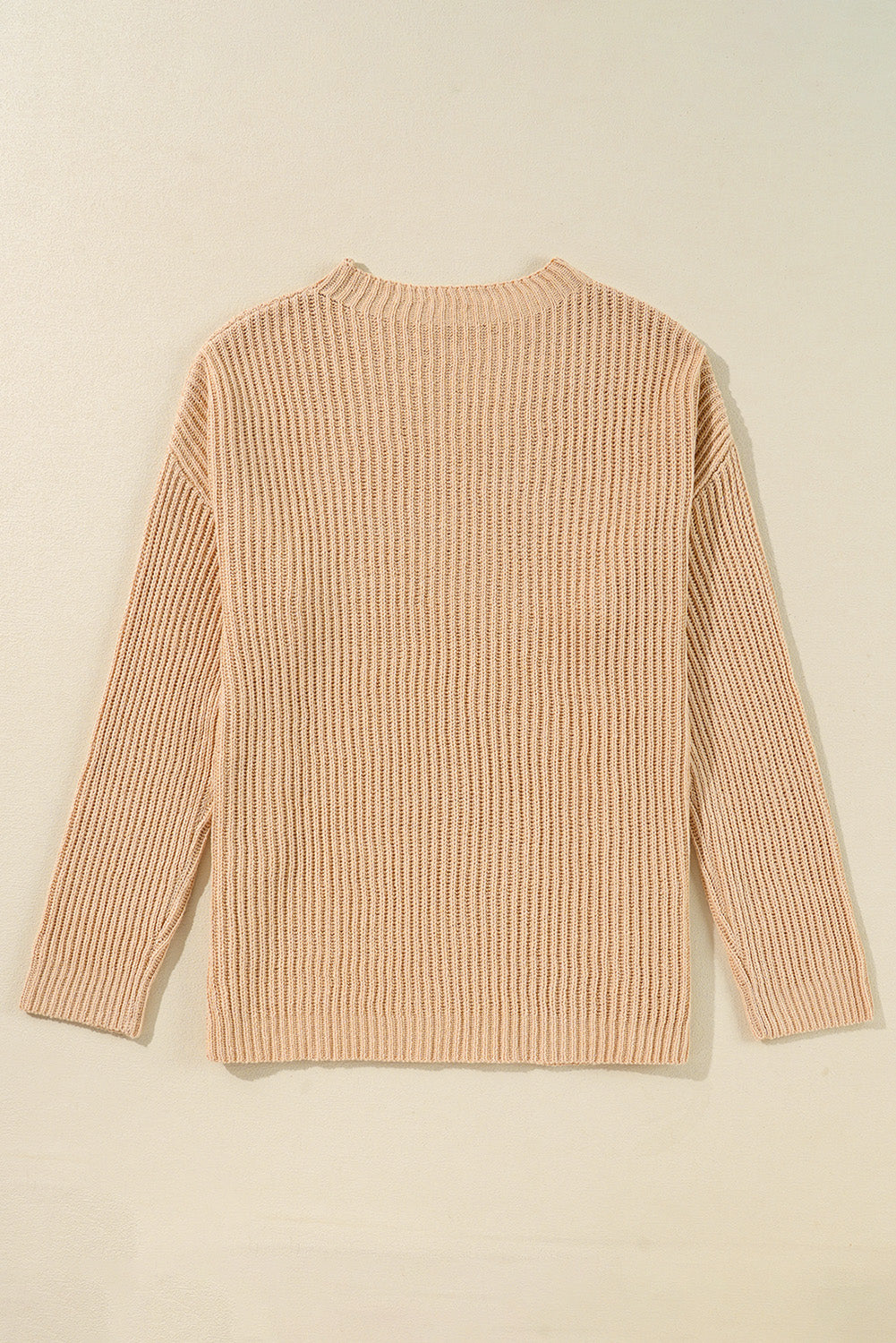 Apricot Cable Knit Drop Shoulder Side Slits Loose Sweater