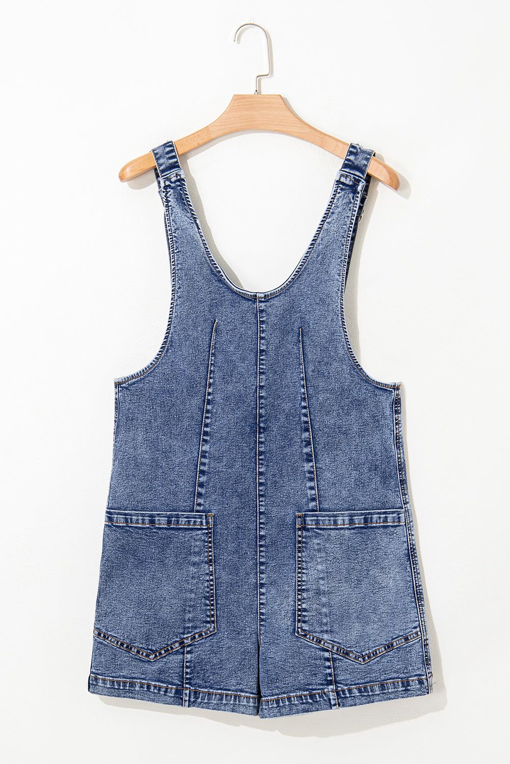 Dusk Blue Sleeveless U Neck Patched Pocket Denim Romper