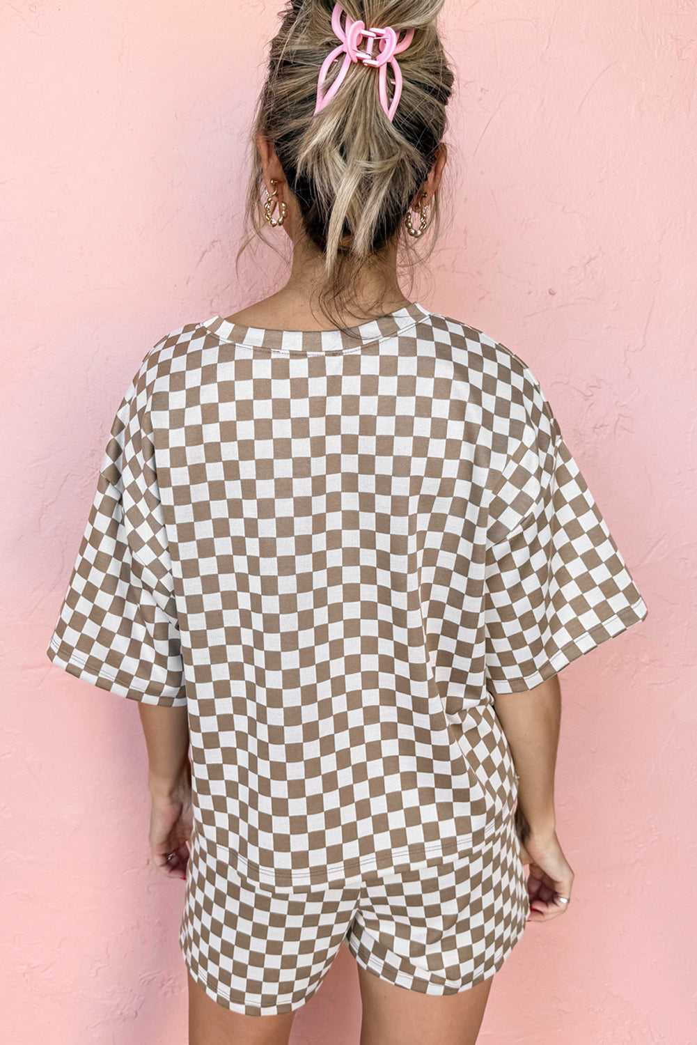 Rose Checkered Top and Short Casual 2pcs Set
