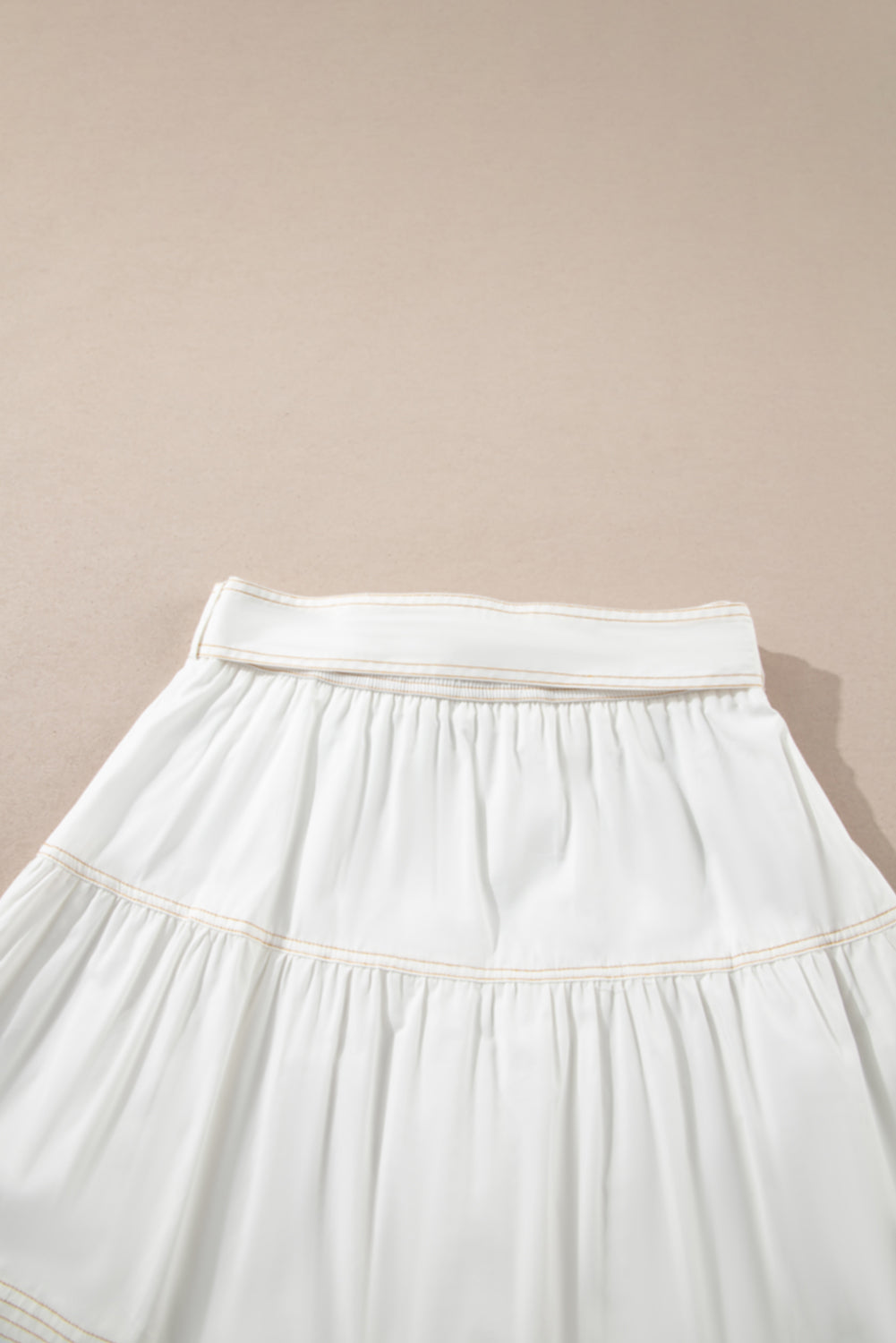 White Contrast Stitching Trim Knotted High Waist A-Line Mini Skirt