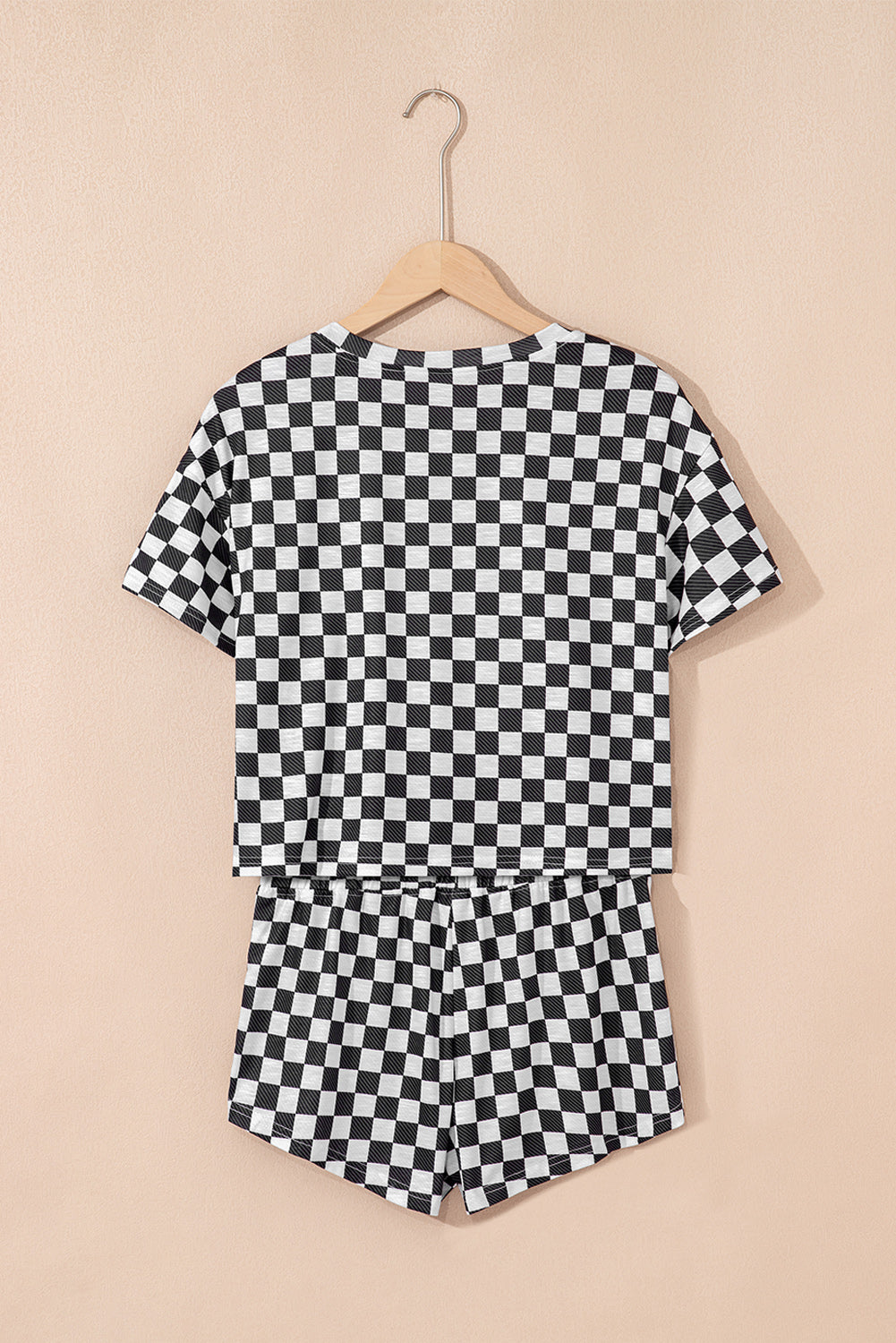 Pink Checkerboard T Shirt and High Waist Skorts 2 Piece Outfit