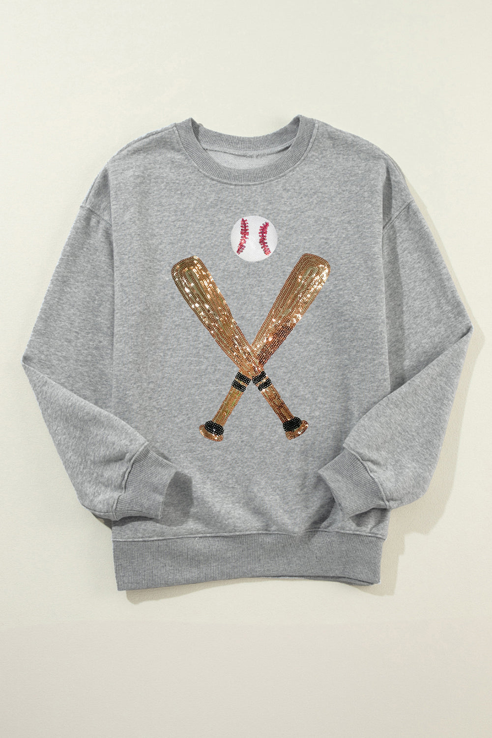 Gray Sequin Baseball Graphic Crewneck Game Day Sweatshirt