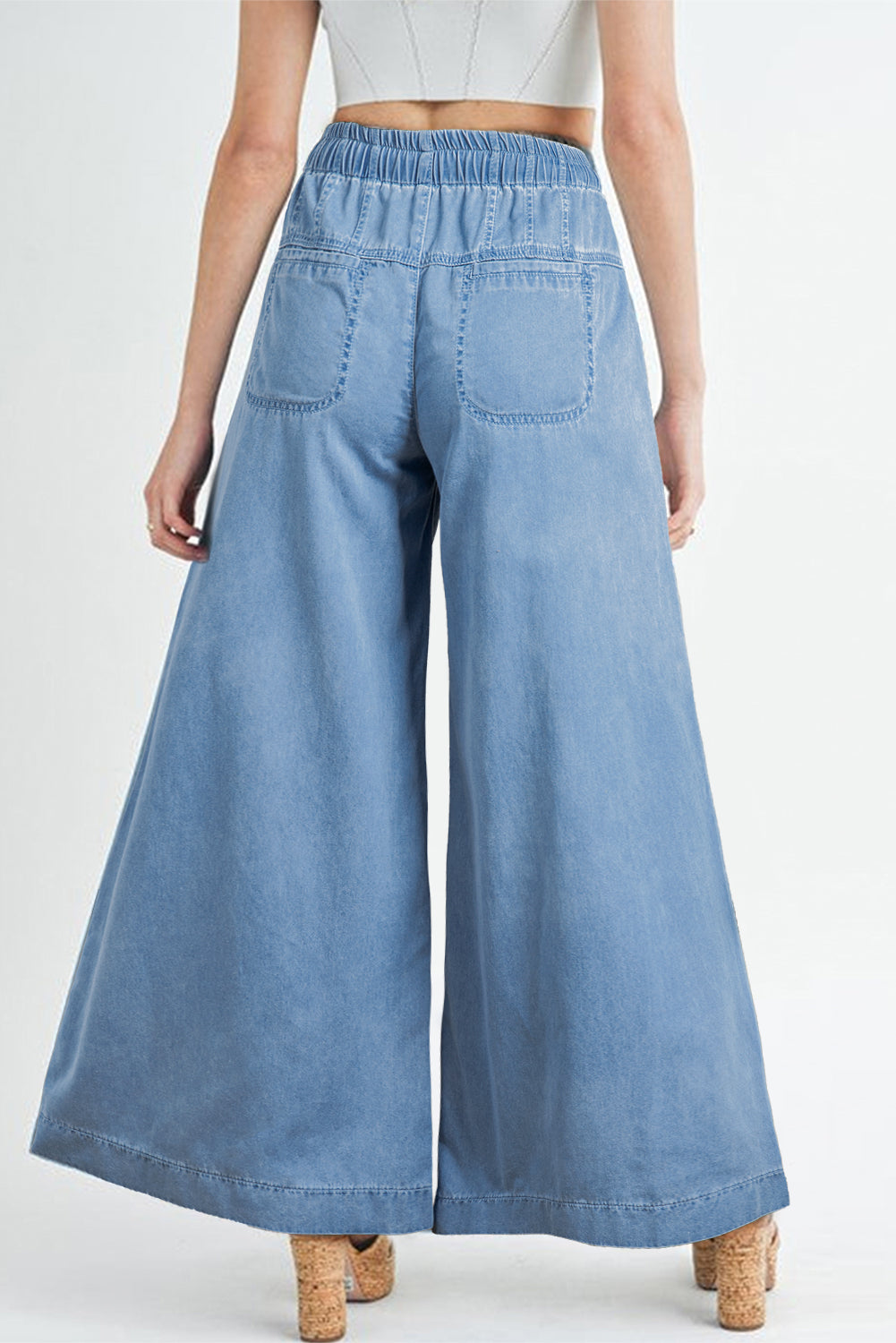 Beau Blue Mineral Wash Button Fly Waist Wide Leg Jeans