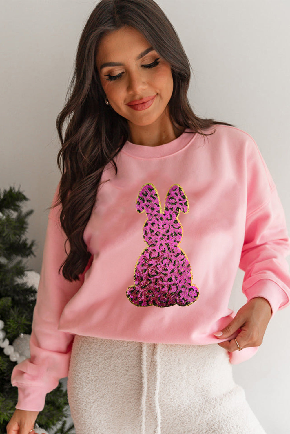 Pink Cheetah Easter Rabbit Graphic Sweatshirt