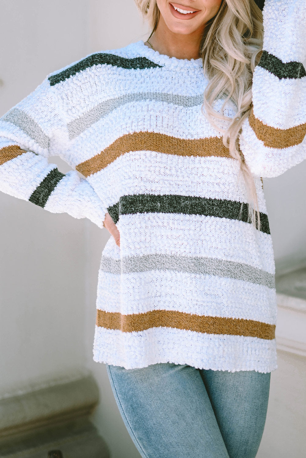 Striped Popcorn Knit Sweater