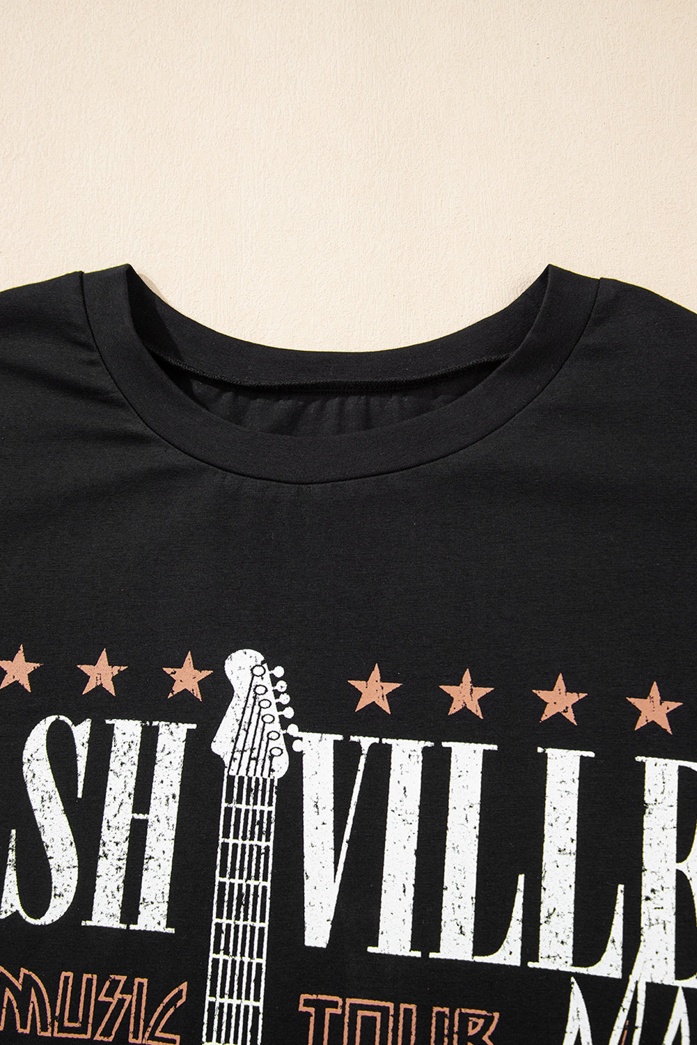 Black Nashville Guitar Print Crew Neck T Shirt Mini Dress