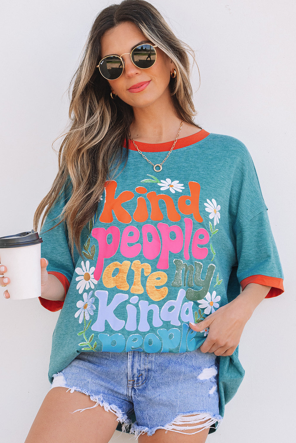 Dusk Blue Kind People are My Kind People Graphic Oversized Tee