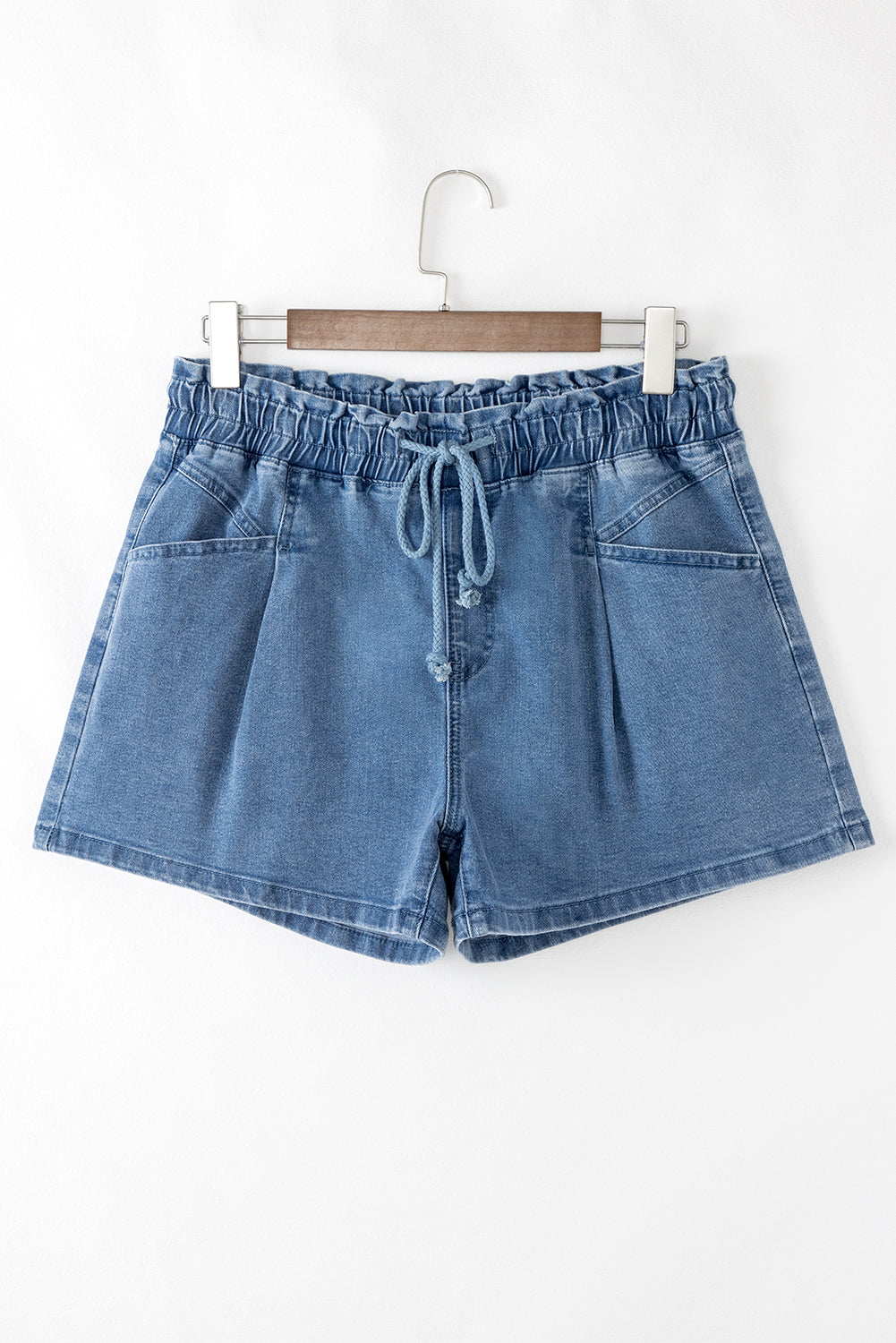 Ashleigh Blue Drawstring High Waist Casual Denim Shorts with Pockets