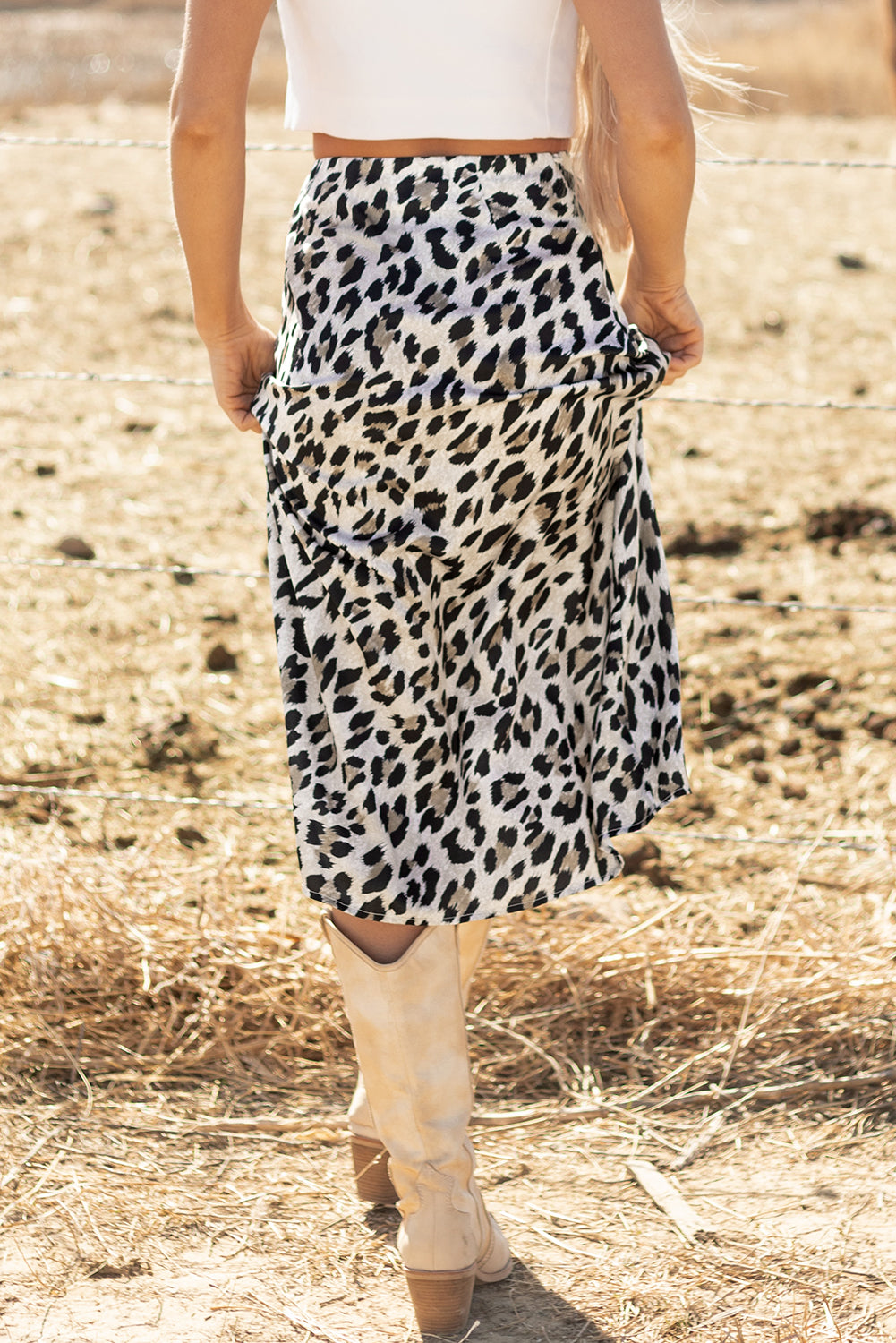 Brown Leopard Print High Waist Midi Skirt