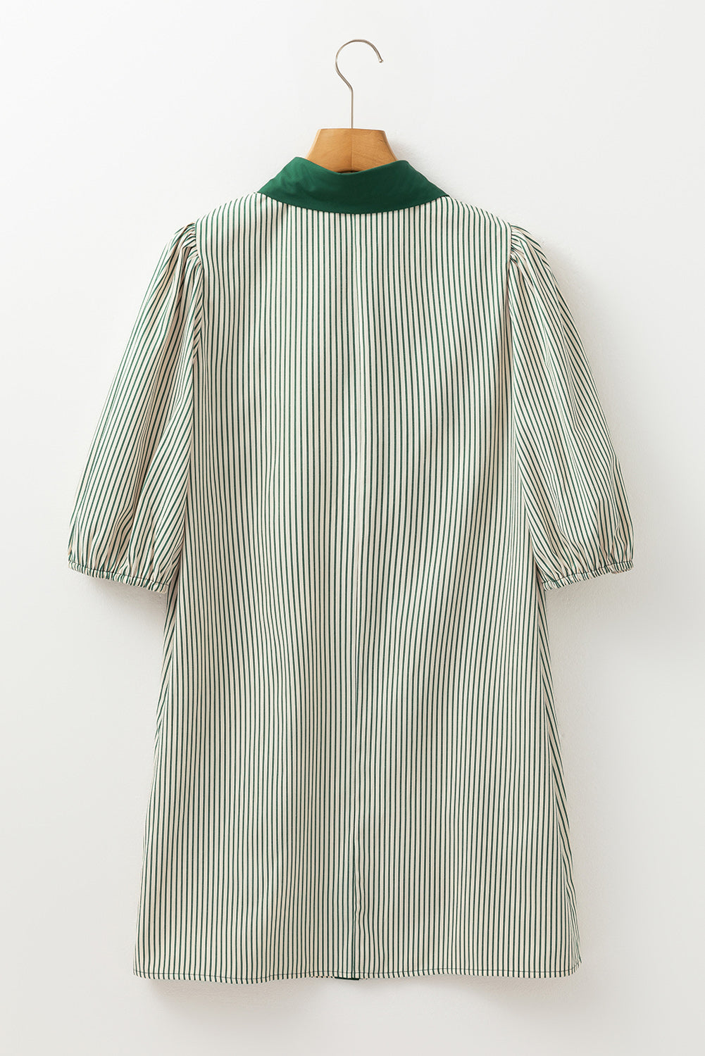 Green Patch Pockets Button Down Short Puff Sleeve Dress