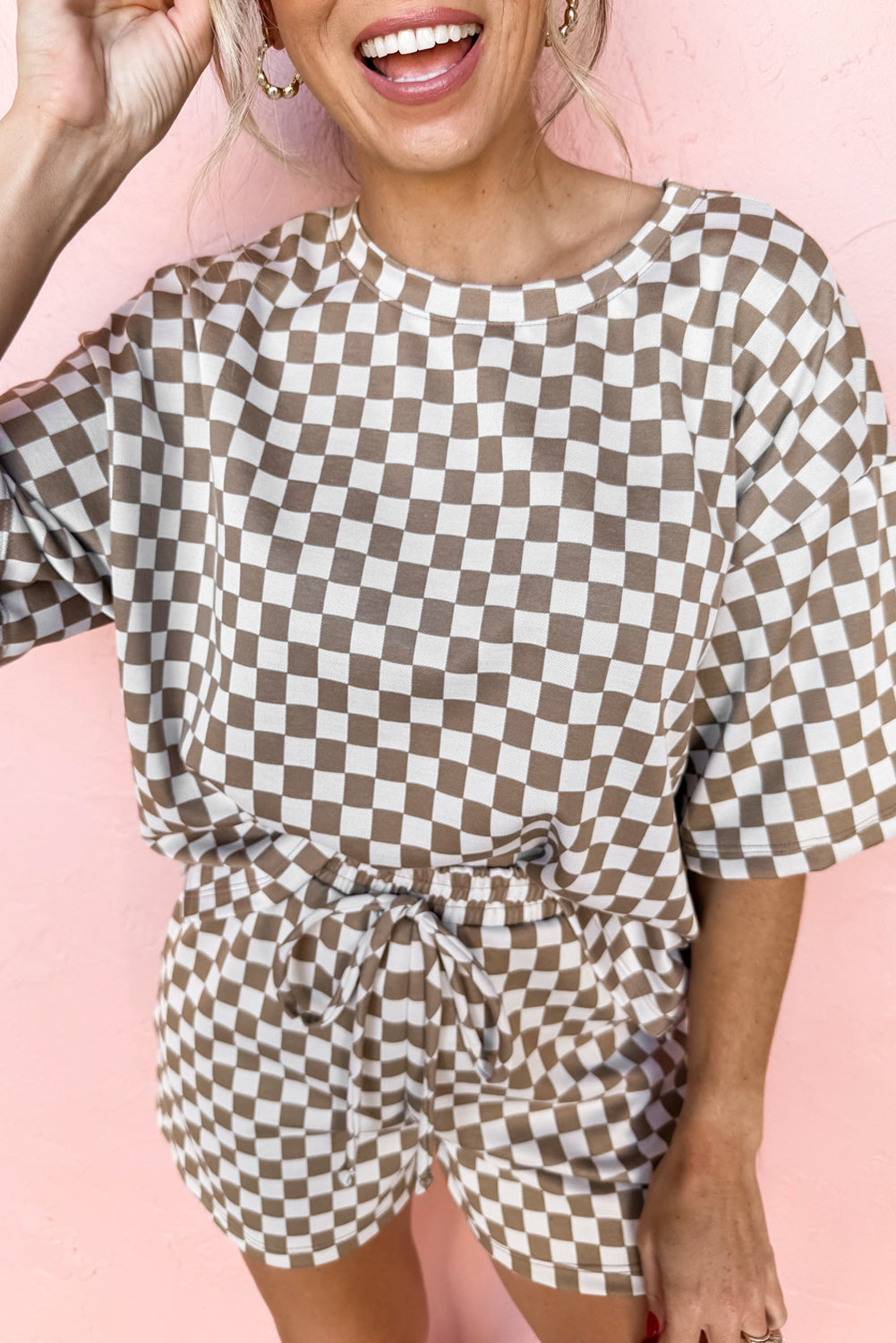 Rose Checkered Top and Short Casual 2pcs Set