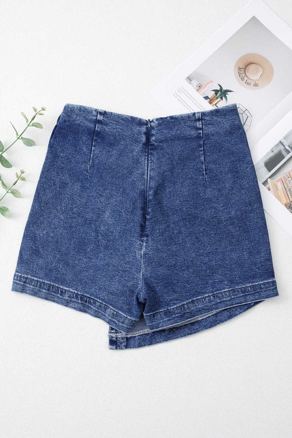 Sail Blue Acid Wash Asymmetric Twisted Wrapped Zipped Denim Skort