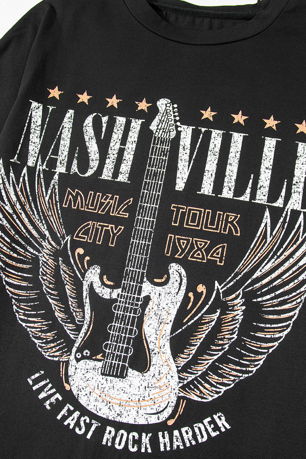 Black Nashville Guitar Print Crew Neck T Shirt Mini Dress